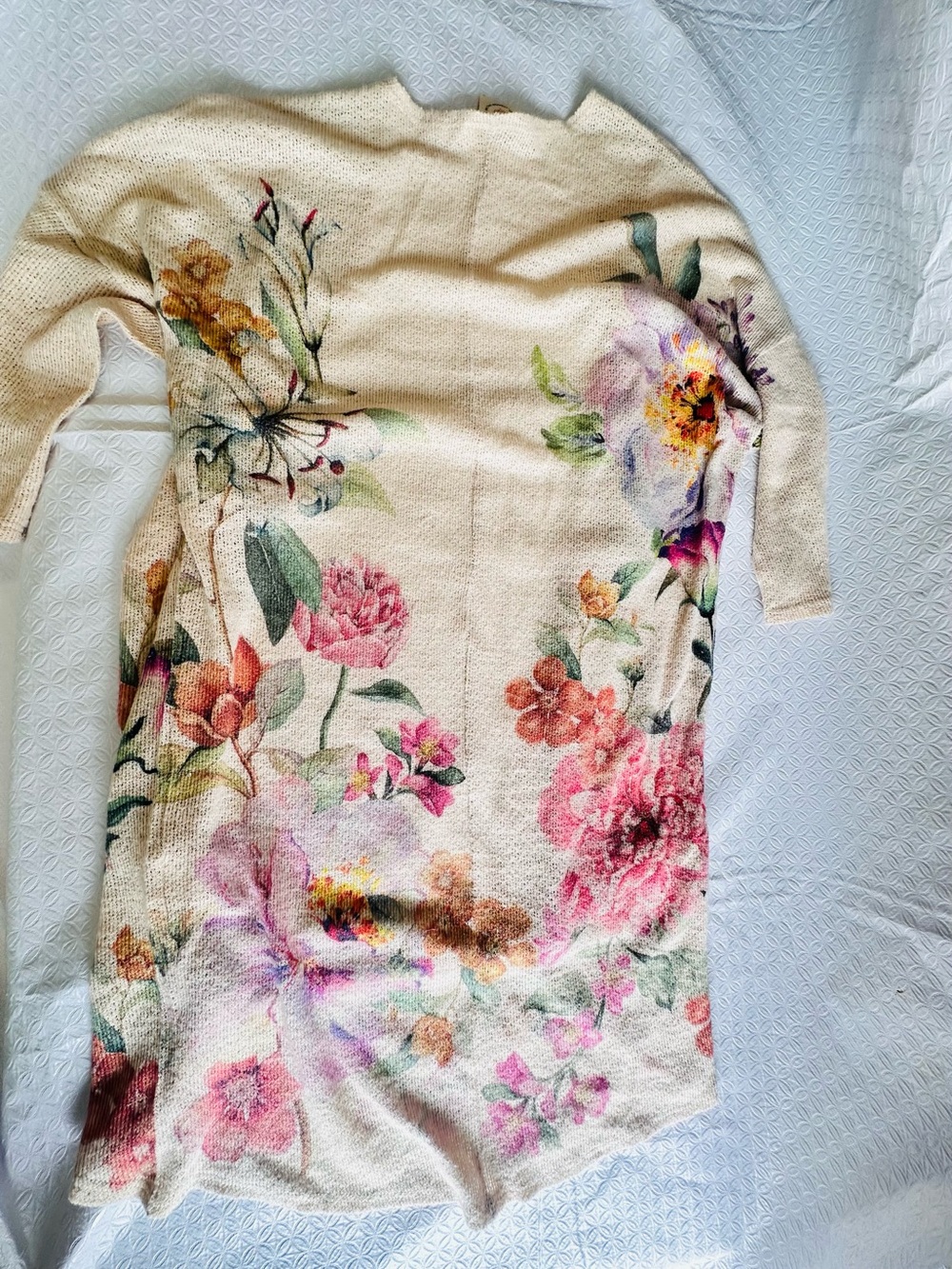 Floral Cream Open-Front Cardigan Sweater - Picture 11 of 11